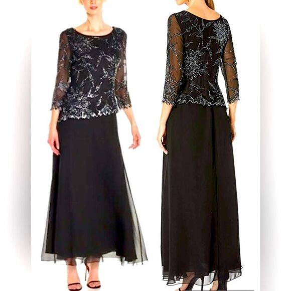 J Kara Women's 3/4 Sleeve Black Beaded Dress Size 6P
